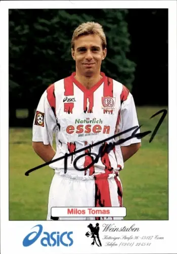 Autogrammkarte Fußballer Milos Tomas, Rot Weiss Essen, Autogramm