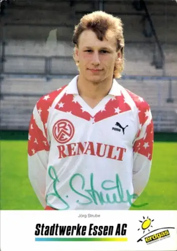 Autogrammkarte Fußballer Jörg Strube, Rot Weiss Essen, Autogramm