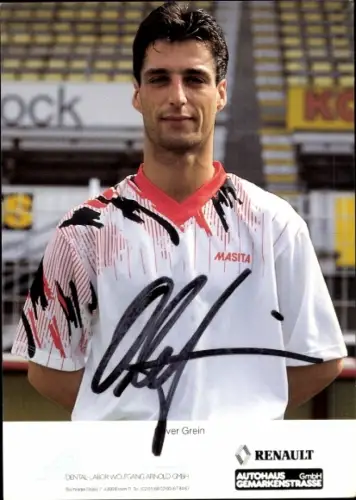 Autogrammkarte Fußballer Oliver Grein, Rot Weiss Essen, Autogramm