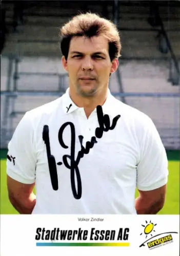 Autogrammkarte Fußballer Volker Zindler, Rot Weiss Essen, Autogramm