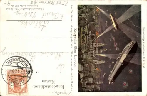 Künstler Ak Ferdinand Graf von Zeppelin, Portrait, Zeppelin über London, I. WK