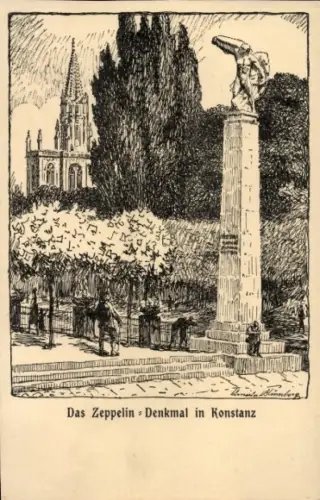 Künstler Ak Blümberg, T., Konstanz am Bodensee, Das Zeppelin Denkmal