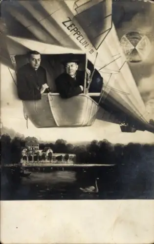 Foto Ak Zwei Männer im Luftschiff, Zeppelin