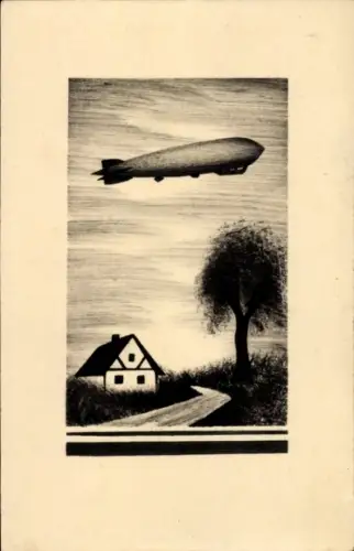 Ak Zeppelin, Luftschiff, Haus