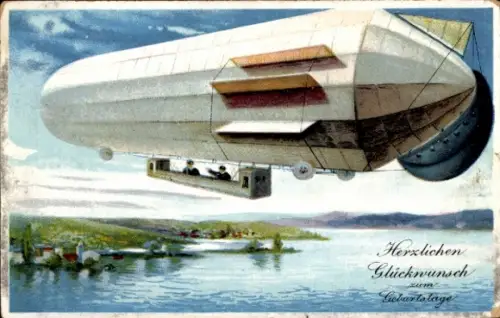 Ak Glückwunsch Geburtstag, Luftschiff, Zeppelin