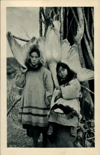 Ak Alaska, Chez les Esquimaux, Eskimo Kinder, erlegte Gans