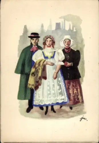 Künstler Ak Szancer, Personen in polnischen Volkstrachten