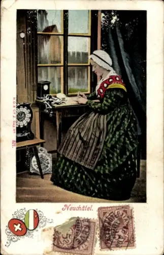 Ak Neuchatel Schweiz, Frau in Volkstracht