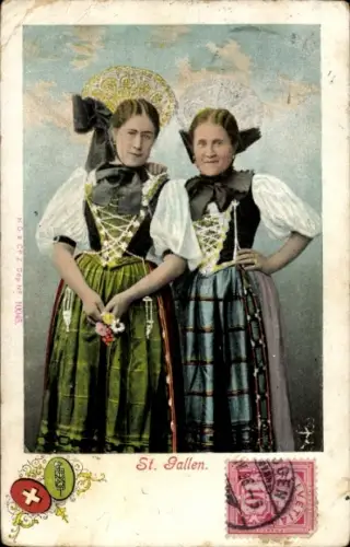 Ak Kanton St. Gallen, Zwei Frauen in schweizer Trachten