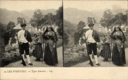 Stereo CPA Les Pyrenees, Types béarnais