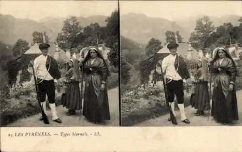 Stereo CPA Les Pyrenees, Types béarnais