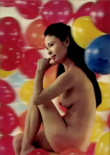 3-D Ak Erotik, Nackte Asiatin, Frauenakt, Busen, Beine, Ballons