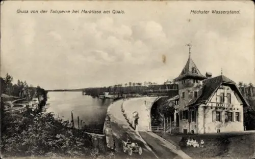 Ak Leśna Marklissa Schlesien, Queis Talsperre, Höchster Wasserstand