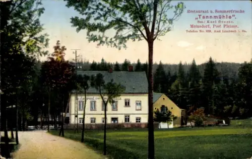 Ak Meinsdorf Callenberg in Sachsen, Restaurant Tannmühle, Sommerfrische, Karl Grosse,  Post Pleis