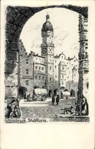 Künstler Ak Innsbruck Tirol, Stadtturm
