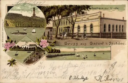 Litho Berlin Spandau Gatow, Gasthaus zur Linde, Wilhelmsturm