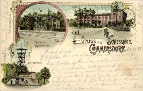 Litho Cummersdorf Kummersdorf am Mellensee, Schießplatz, Bahnhof der Militär-Bahn, Kaserne