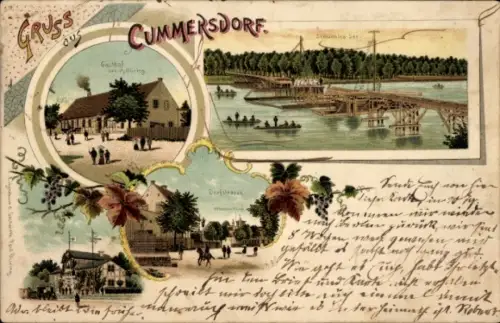 Litho Kummersdorf am Mellensee Brandenburg, Bahnhof, Dorfstraße, Gasthof, Brücke
