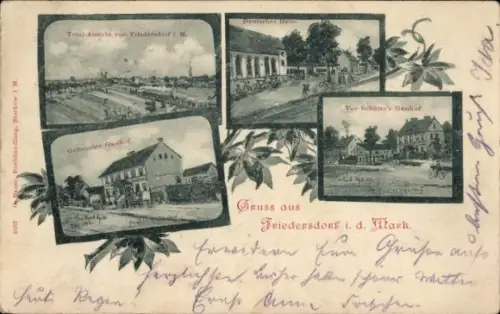 Ak Friedersdorf in der Mark, Gelbrechts Gasthof, Deutsches Haus, Totalansicht, Schützes Gasthof