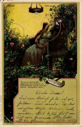 Halt gegen das Licht Ak Märchen Dornröschen, Schlafende Frau