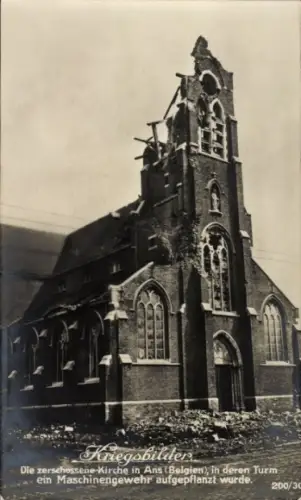 Ak Ans Wallonien Lüttich, zerschossene Kirche