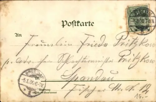 Litho Szczecin Stettin Pommern, Paradeplatz mit Kaiser Wilhelm Denkmal, Reiterstandbild, Straßenbahn