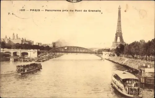 CPA Paris XV, Panorama pris du Pont de Grenelle