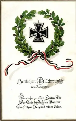 Ak Glückwunsch zum Namenstag, Eisernes Kreuz, Eichenkranz, 1. WK