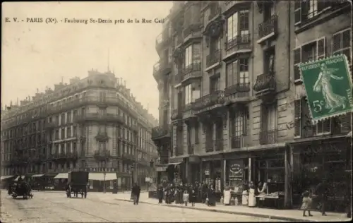 Ak Paris X, Faubourg St Denis, prise de la Rue Cail, Geschäft, Kundschaft, Mitarbeiter, Kutschen