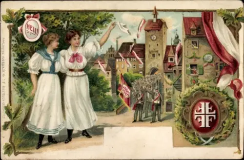 Präge Ak Turnfest, Festzug der Turner, Ortschaft, Frauen