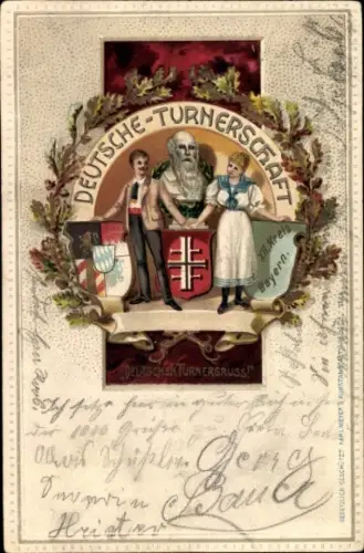 Präge Litho Deutsche Turnerschaft, Deutscher Turnergruß, XII. Kreis Bayern, Turnvater Jahn
