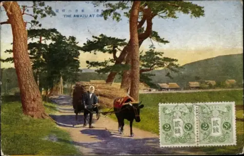 Ak Japan, The Awazu, Japaner, Rinderkarren