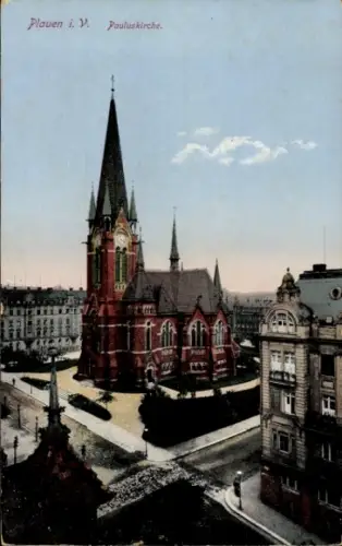 Ak Plauen im Vogtland, Pauluskirche, Plauen i. V., farbige 