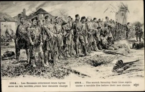 Künstler Ak Die Schotten formieren sich unter schrecklichem Feuer erneut zu ihren Linien