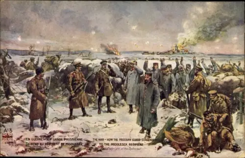Künstler Ak En Guerre, la Garde Prusienne, Regiment de Middlesex, I. WK