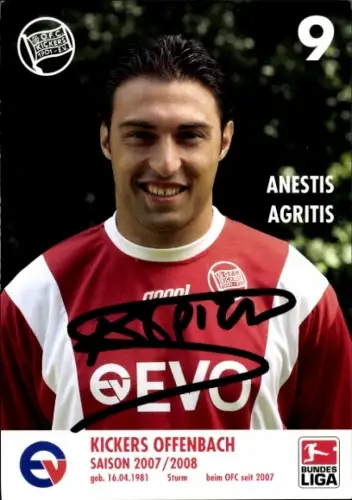 Autogrammkarte Fußballer Anestis Agritis, Kickers Offenbach, Autogramm