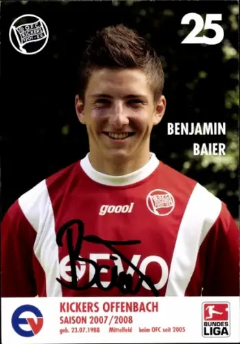 Autogrammkarte Fußballer Benjamin Baier, Kickers Offenbach, Autogramm