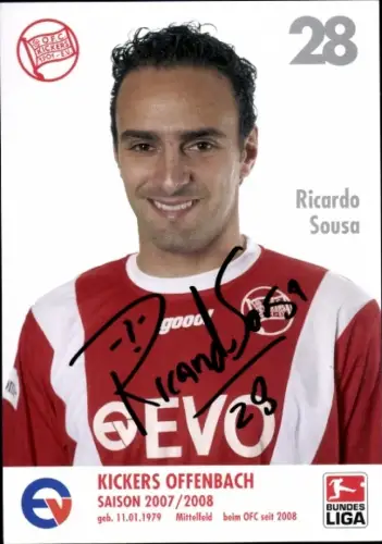 Autogrammkarte Fußballer Ricardo Sousa, Kickers Offenbach, Autogramm
