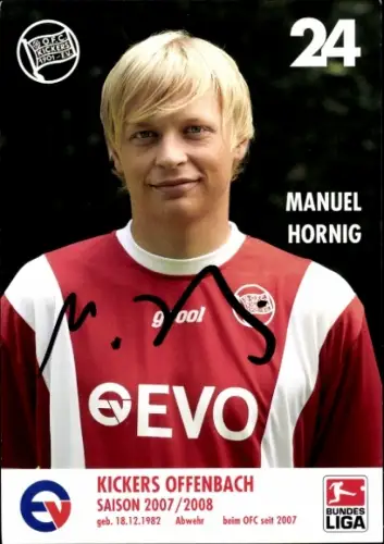 Autogrammkarte Fußballer Manuel Hornig, Kickers Offenbach, Autogramm