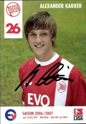 Autogrammkarte Fußballer Alexander Karrer, Kickers Offenbach, Autogramm