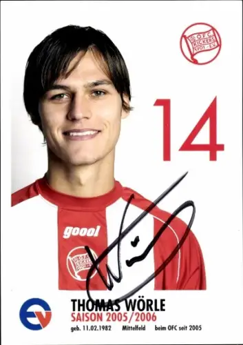Autogrammkarte Fußballer Thomas Wörle, Kickers Offenbach, Autogramm