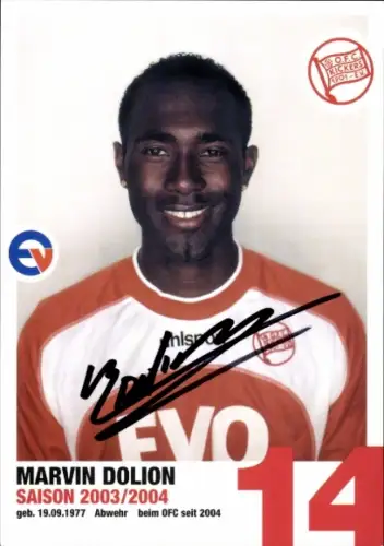 Autogrammkarte Fußballer Marvin Dolion, Kickers Offenbach, Autogramm
