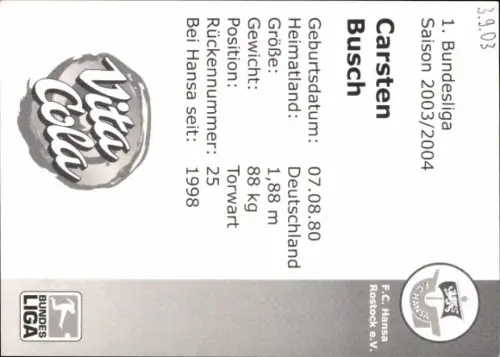 Autogrammkarte Fußballer Carsten Busch, FC Hansa Rostock, Autogramm