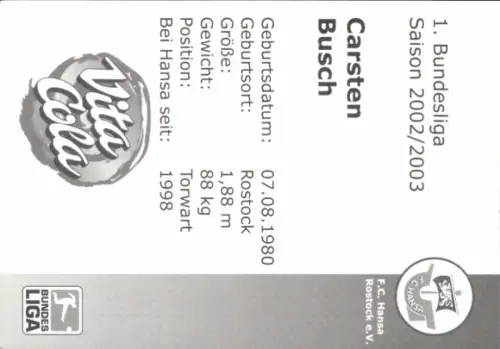 Autogrammkarte Fußballer Carsten Busch, FC Hansa Rostock, Autogramm