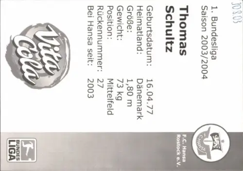 Autogrammkarte Fußballer Thomas Schultz, FC Hansa Rostock, Autogramm