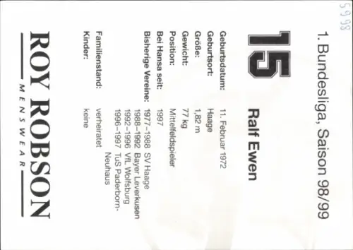 Autogrammkarte Fußballer Ralf Ewen, FC Hansa Rostock, Autogramm