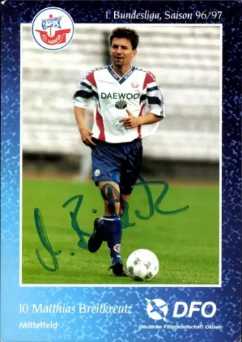 Autogrammkarte Fußballer Matthias Breitkreutz, FC Hansa Rostock, Autogramm