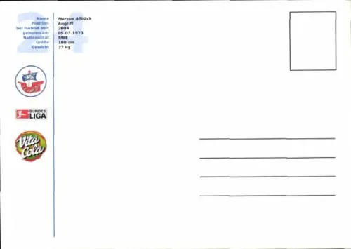 Autogrammkarte Fußballer Marcus Allbäck, FC Hansa Rostock, Autogramm