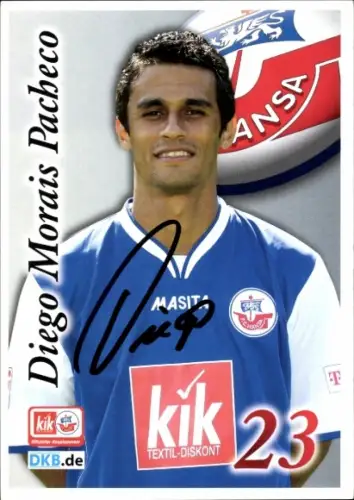 Autogrammkarte Fußballer Diego Morais Pacheco, FC Hansa Rostock, Autogramm