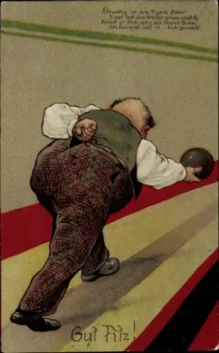 Ak Mann beim Kegeln, Gut Fitz